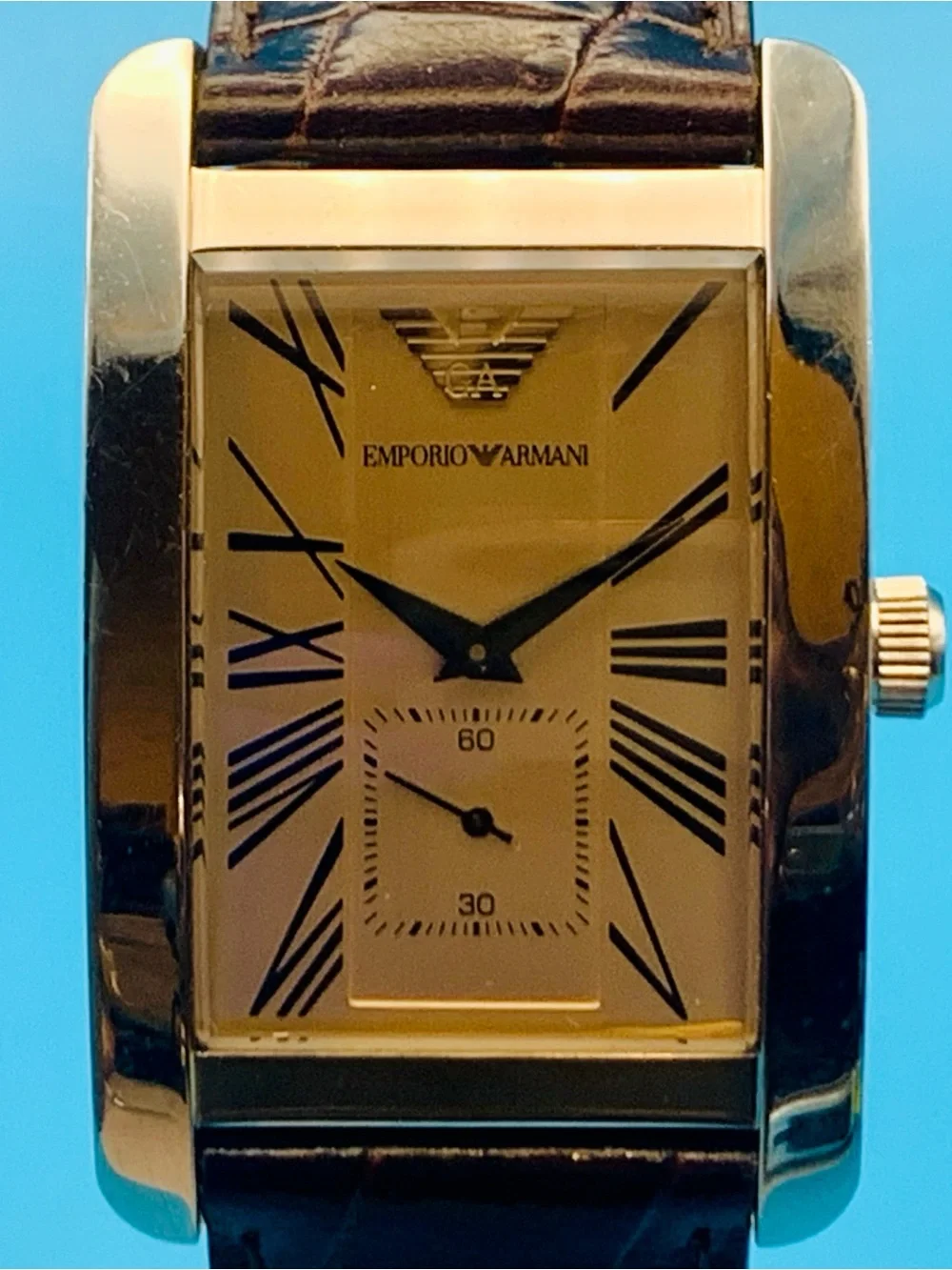 EMPORIO ARMANI AR-0154 Men’s Tank Quartz Wristwatch St Steel Case Works New Batt